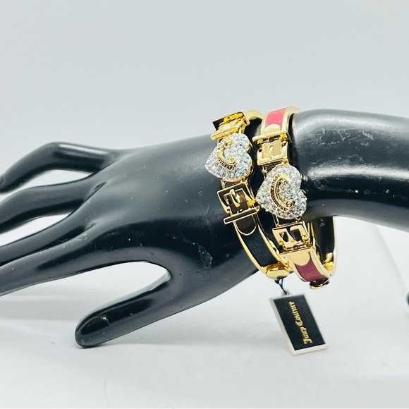 NWT, Juicy Couture Gold-Plated Pink Heart Crystal Bracelet Set of 2 - Picture 7 of 10